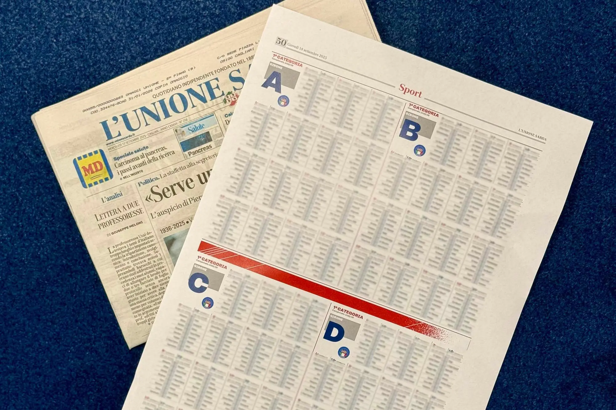 I calendari di Prima e Seconda categoria con L'Unione Sarda