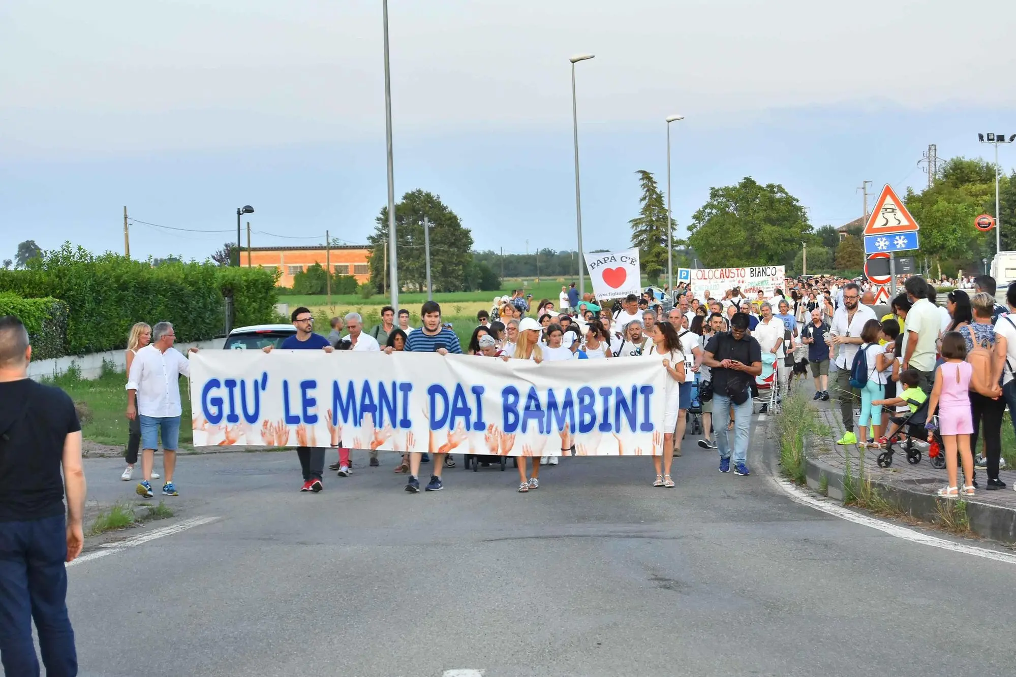 Un corteo sul caso Bibbiano nel 2019 (Ansa)