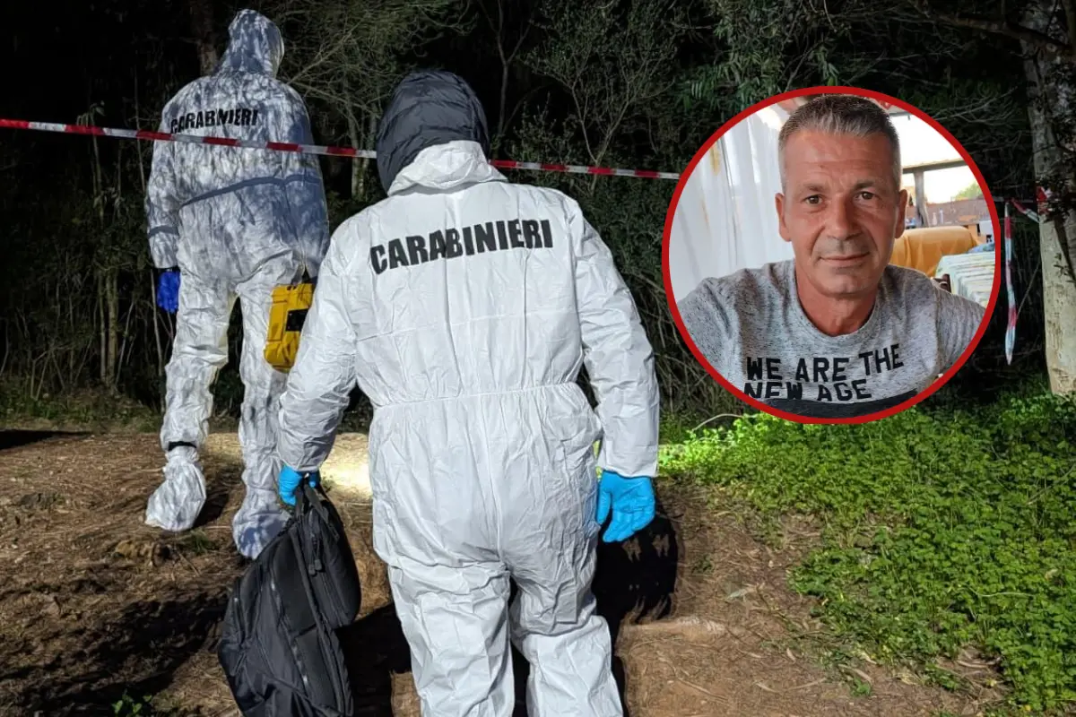 I carabinieri al lavoro e, nel tondo la vittima: Giovanni Musu
