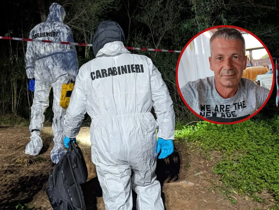 I carabinieri al lavoro e, nel tondo la vittima: Giovanni Musu