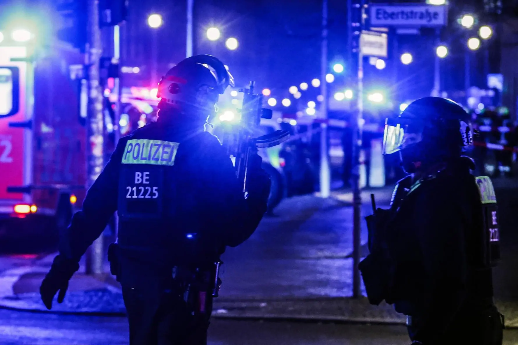 Police work at the crime scene at the Holocaust Memorial in Berlin, Germany