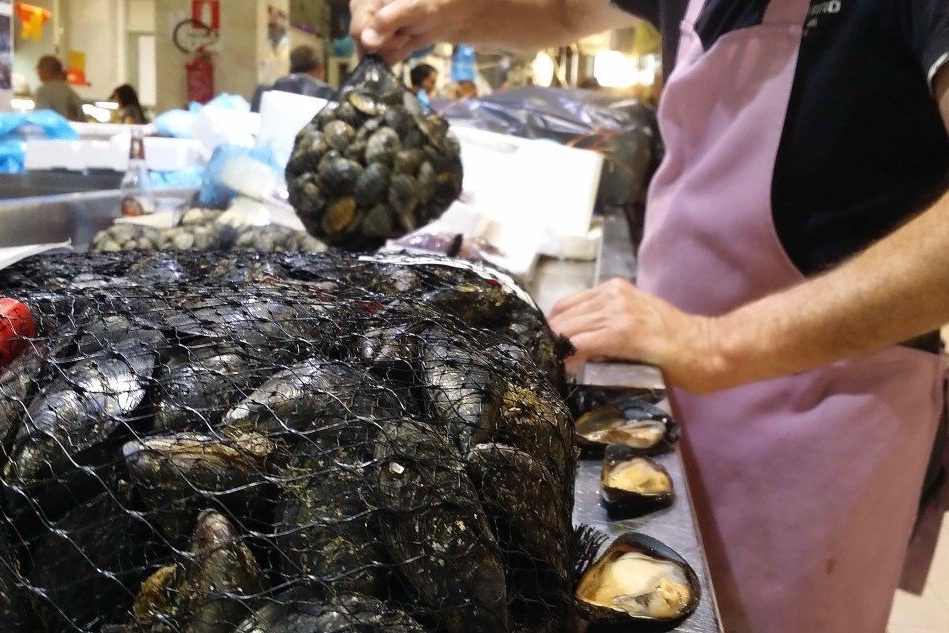 Cozze al mercato di San Benedetto a Cagliari (foto L'Unione sarda/Ungari)