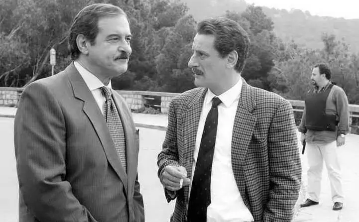 Ennio Fantastichini con Giorgio Tirabassi sul set di &quot;Paolo Borsellino&quot;