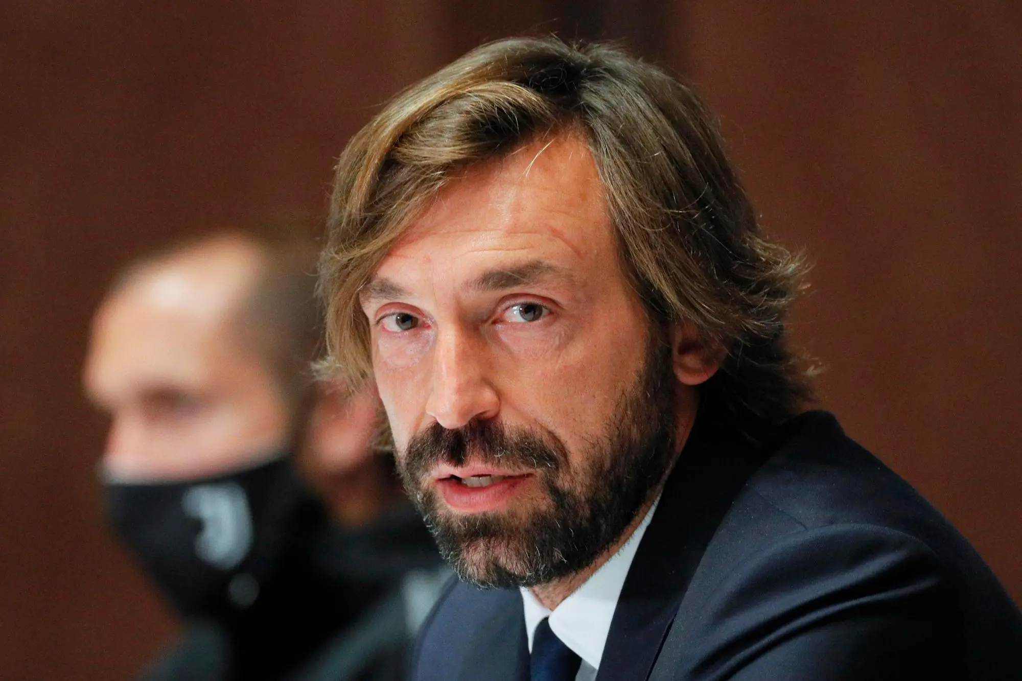 epa08757850 Juventus' head coach Andrea Pirlo speaks during a press conference in Kiev, Ukraine, 19 October 2020. Juventus FC will face Dynamo Kiev in their UEFA Champions League group G soccer match on 20 October 2020. EPA/SERGEY DOLZHENKO
