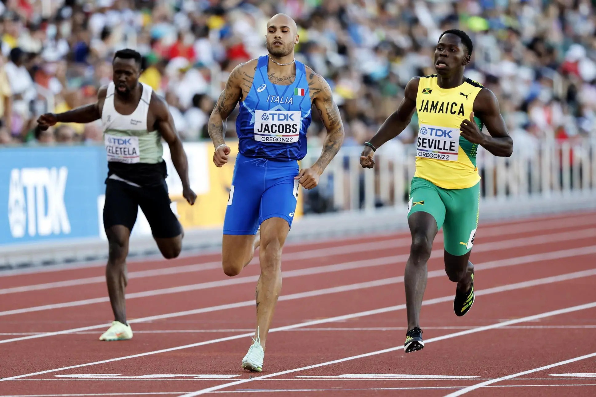 Marcell Jacobs in gara (Ansa)
