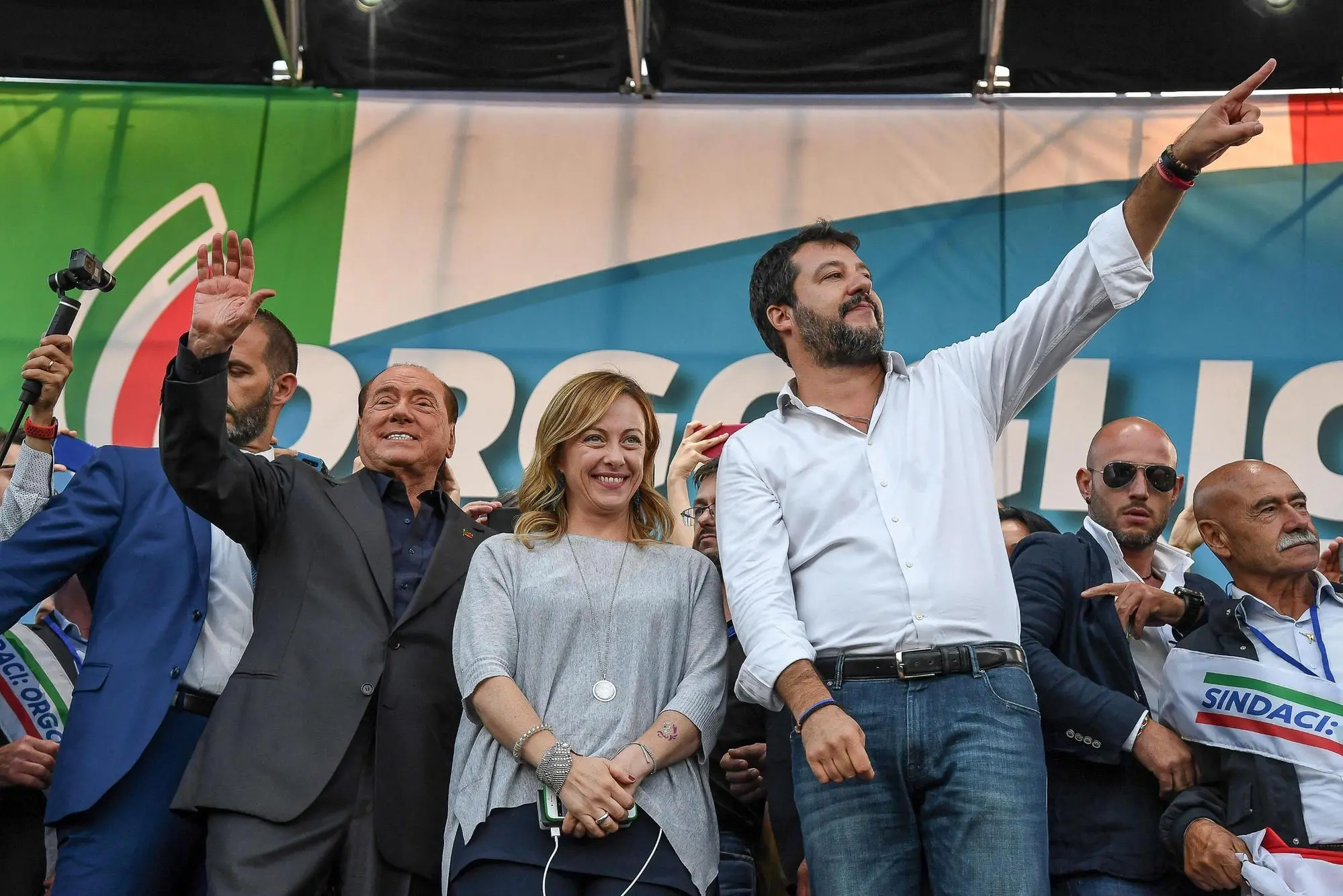 (L-R) Leader of Forza Italia party, Silvio Berlusconi, Leader of Fratelli d'Italia (Brothers of Italy) party, Giorgia Meloni and the Secretary of Lega party Matteo Salvini during the anti-government rally called by the League party in Rome, IItaly, 19 October 2019. ANSA/ALESSANDRO DI MEO