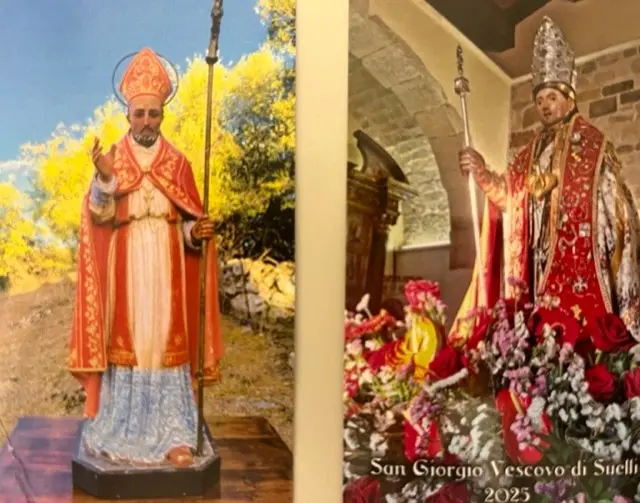Le statue di san Giorgio vescovo: a sinistra, quella di Bitti, a destra quella di Suelli