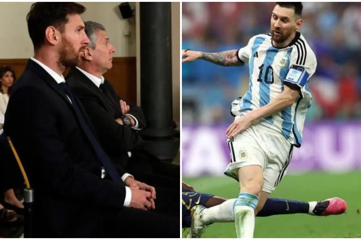 Messi in azione e, a sinistra, con suo padre Jorge (Ansa)