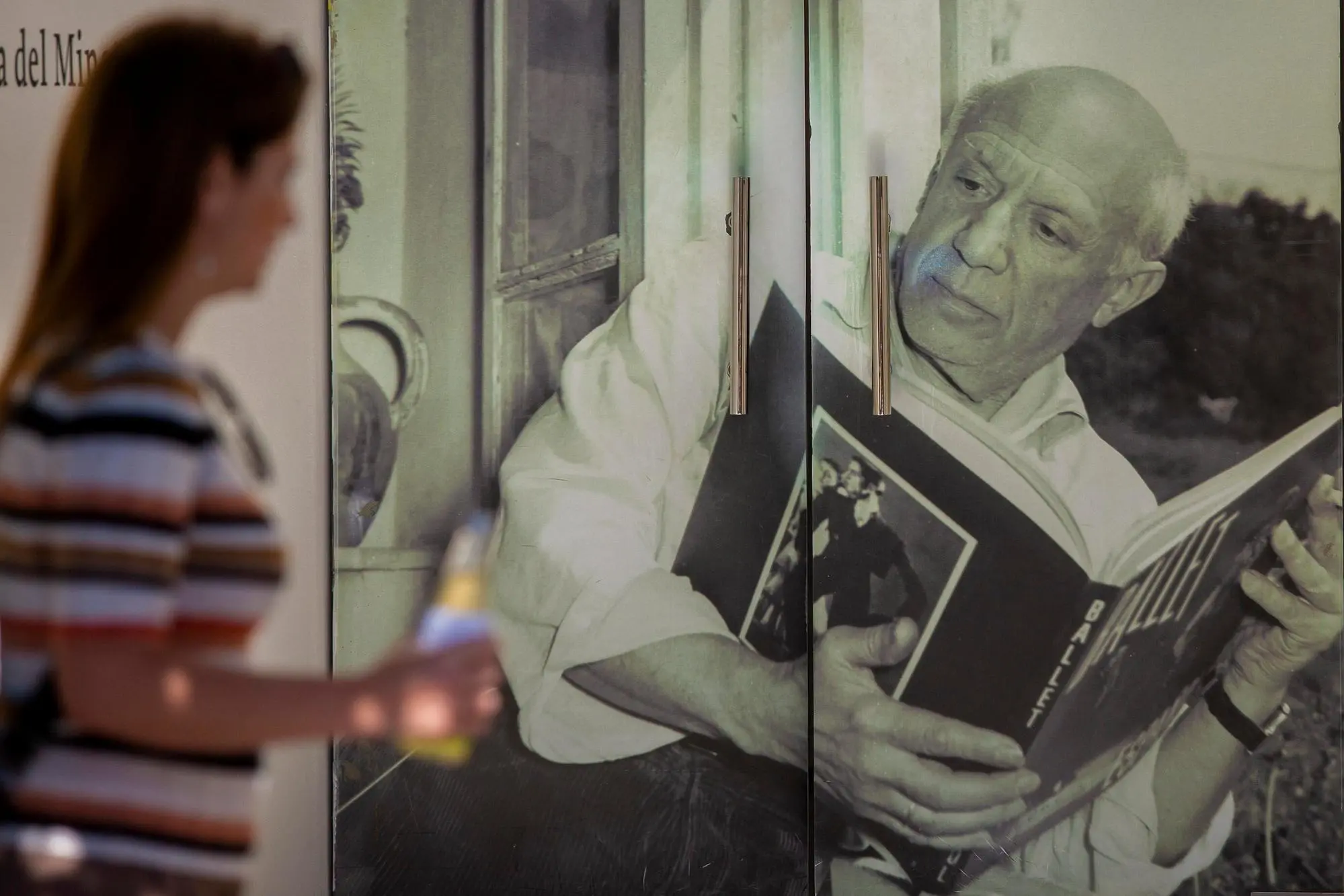 Un'immagine di Picasso all'ingresso della Fondazione a lui intitolata a Malaga, sua città natale