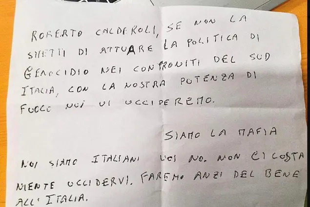 La lettera di minacce