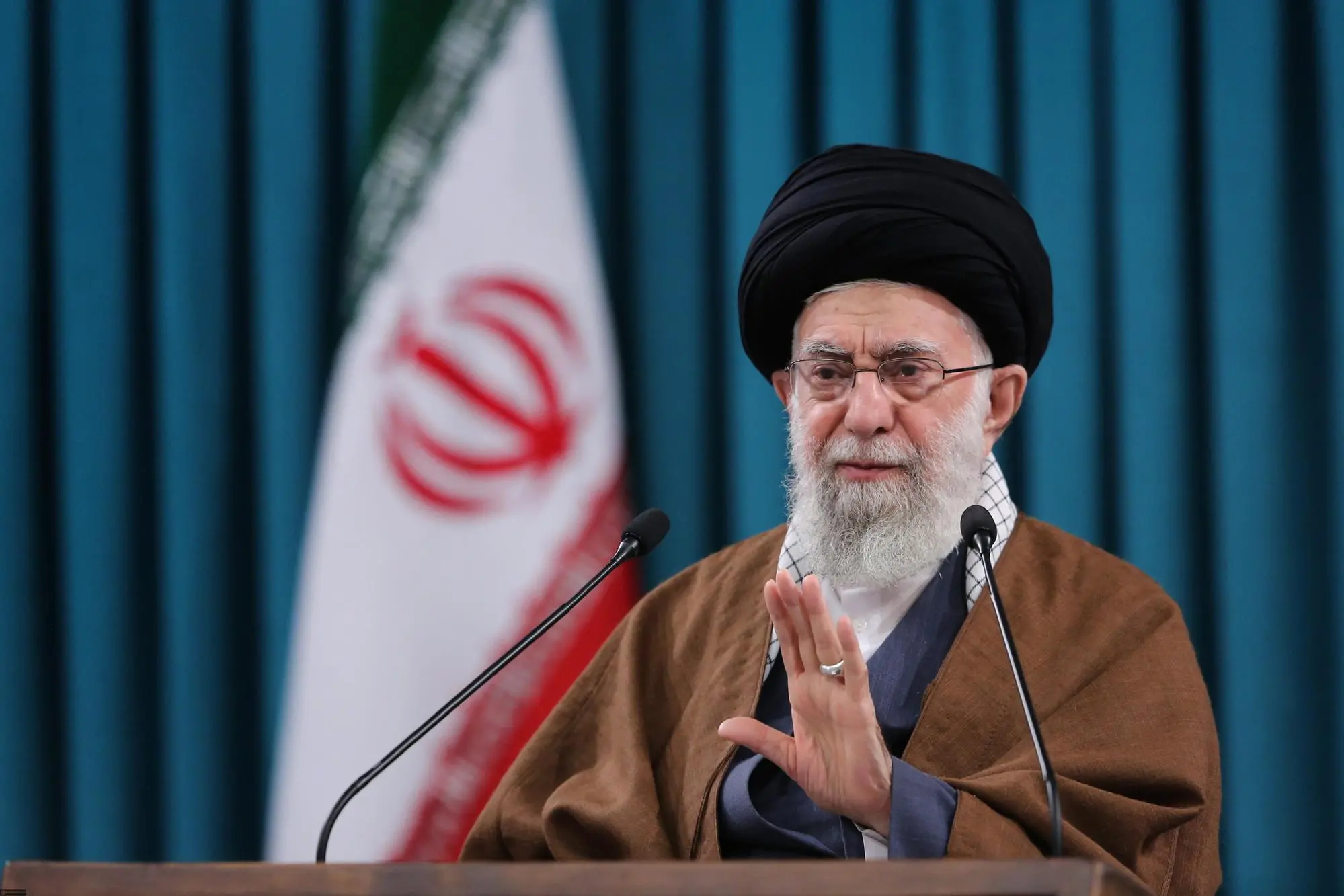 epa09793210 A handout photo made available by the Iranian supreme leader office shows, Iranian supreme leader Ayatollah Ali Khamenei speaks during a live TV speech in Tehran, Iran, 01 march 2022. Khamenei said that Iran wants the war in Ukraine to stop. Iran is not the US and the West for us there is no difference between wars Afghanistan, Yemen and Ukraine, war is not acceptable in any part of the world, Khamenei added. The Iran leader also said that the rout of every crisis around the world is the US. EPA/Iranian supreme leader office HANDOUT HANDOUT EDITORIAL USE ONLY/NO SALES