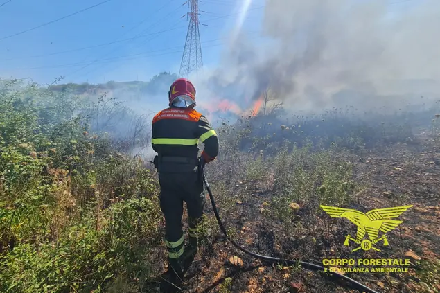Un intervento di spegnimento di questi giorni (foto Corpo forestale)