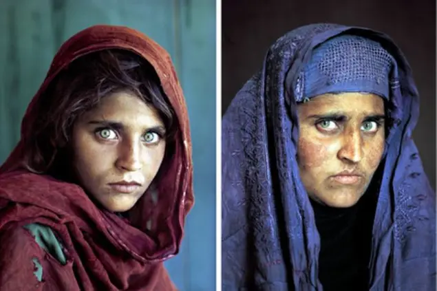 Sharbat\u00A0Gula da ragazzina nella celebre foto e da adulta (Ansa)