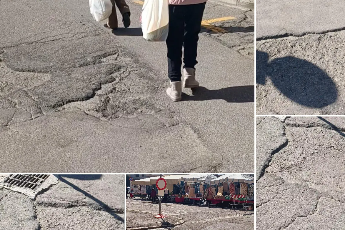 Le buche nella zona del mercato all'aperto di Pirri