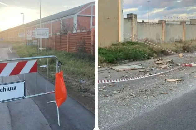 La sp 34 bloccata e le lastre di amianto in via Marco Polo (foto Pala)