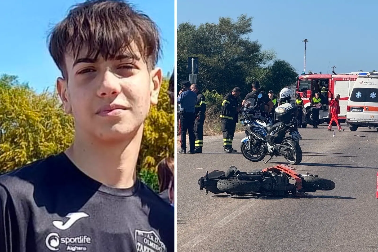 Fabrizio Calaresu e, a destra, il luogo del tragico incidente mortale