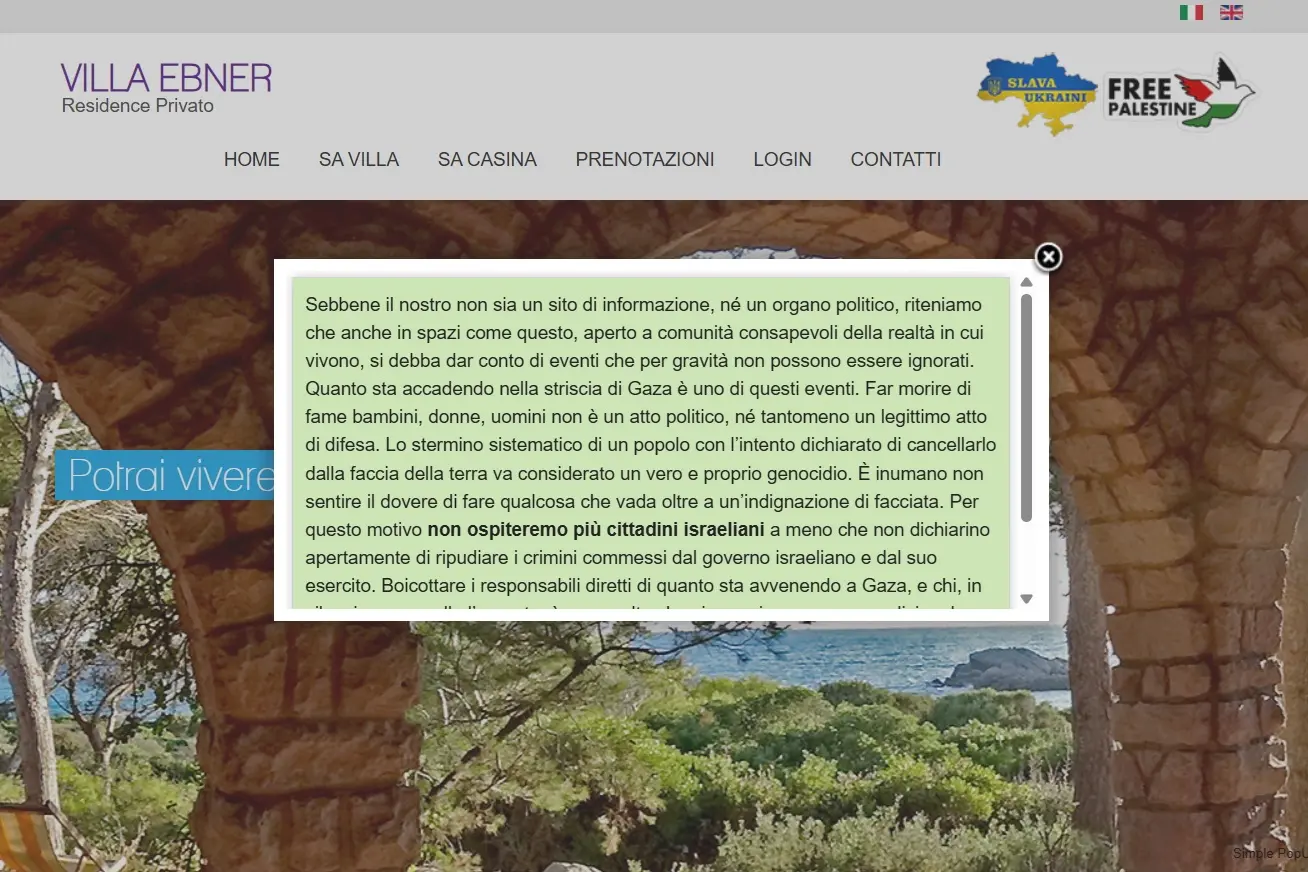 L'annuncio sul sito della struttura