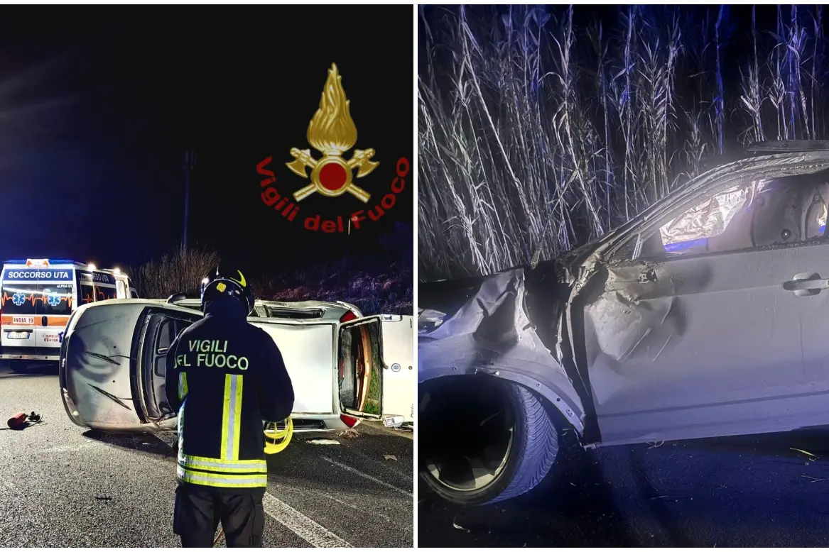 A sinistra l'incidente sulla 131, a destra lo schianto sulla provinciale 23 (vigili del fuoco/L'Unione Sarda)