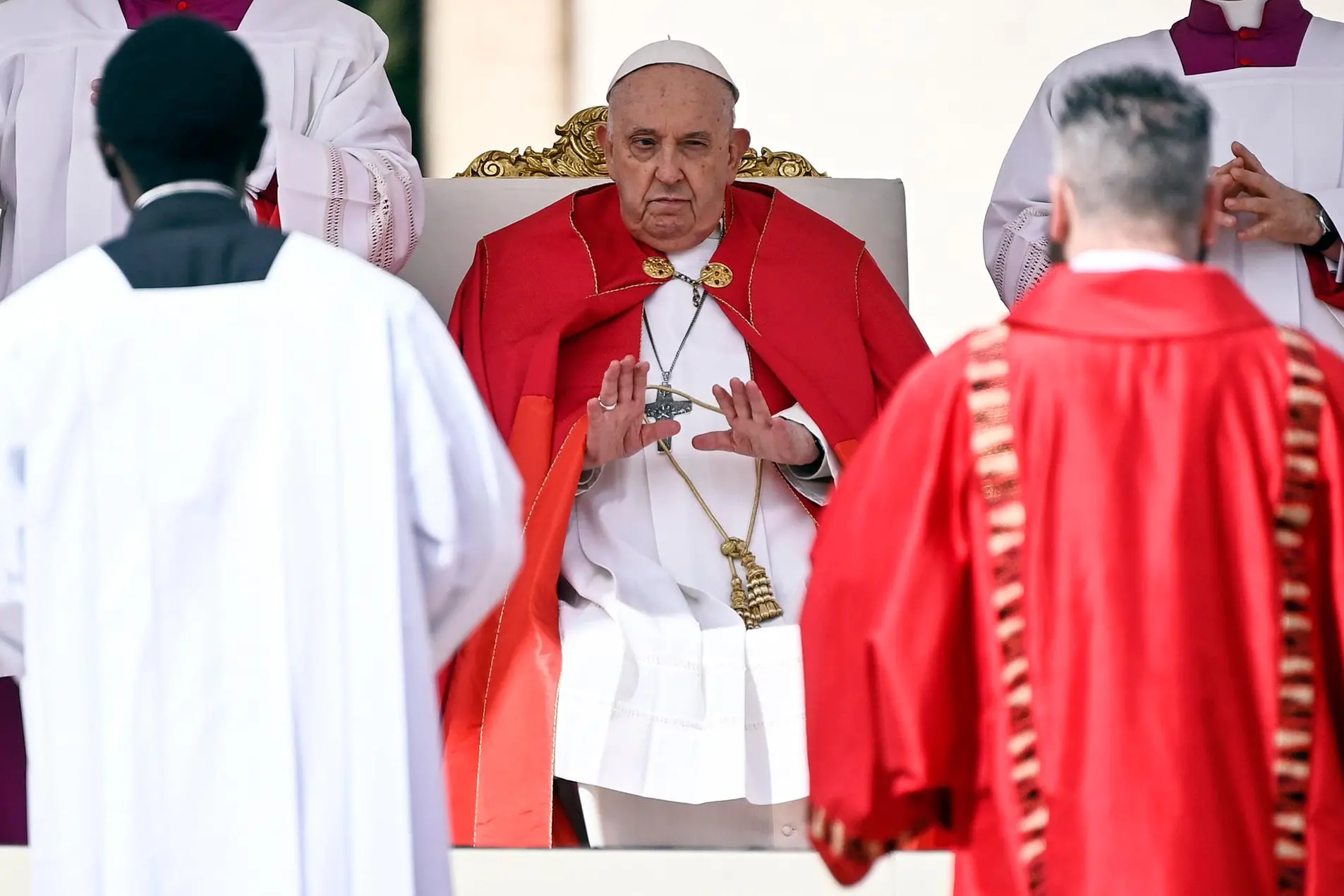 Papa Francesco durante la messa delle Palme (Ansa)