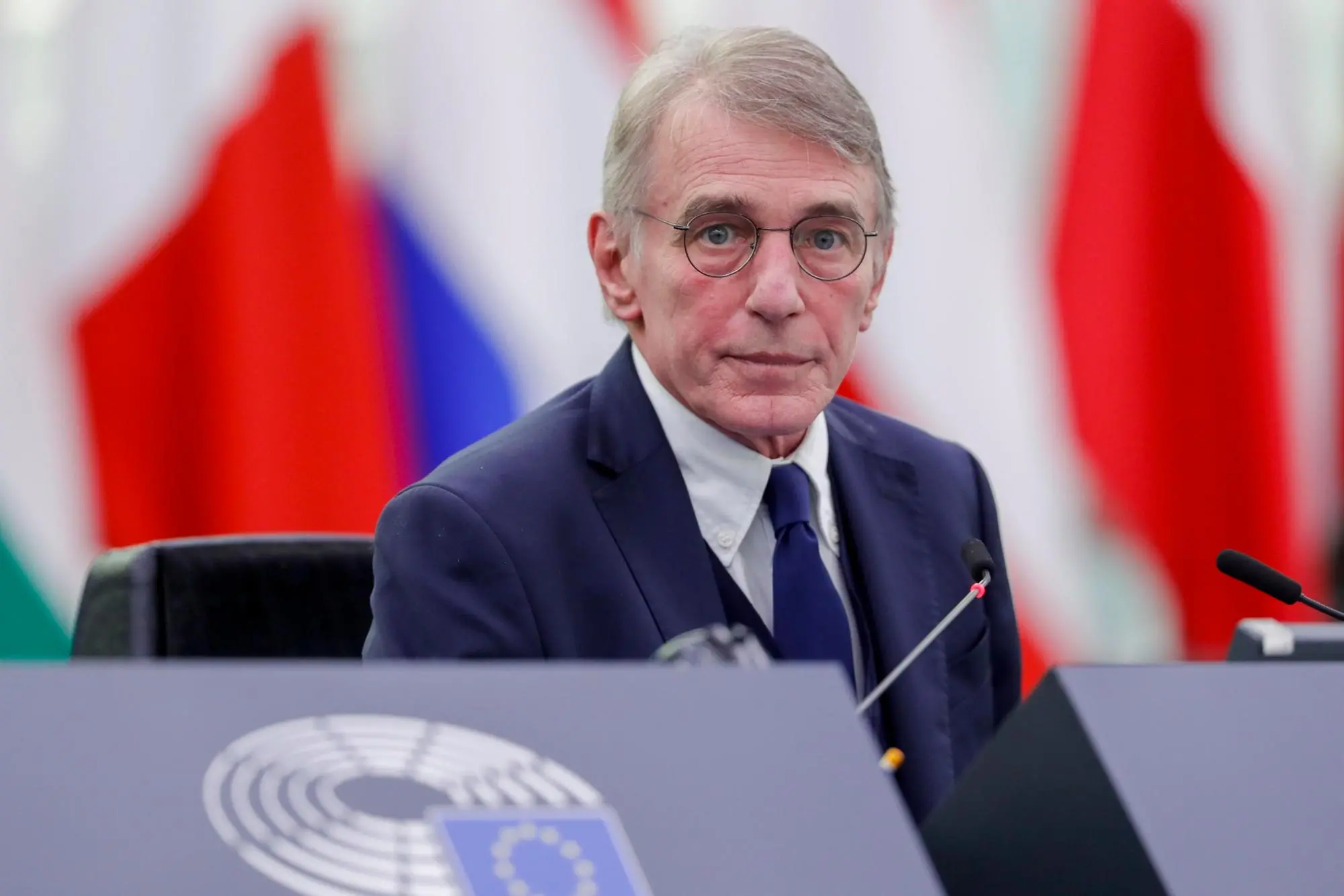 epa09640429 European Parliament President David Sassoli delivers a speech on the 30th Anniversary of the dissolution of the Soviet Union and its importance for the future of Russia and Europe, at the European Parliament, in Strasbourg, France, 13 December 2021. The EU Parliament plenary session runs from from 13 to 16 December 2021. EPA/JULIEN WARNAND