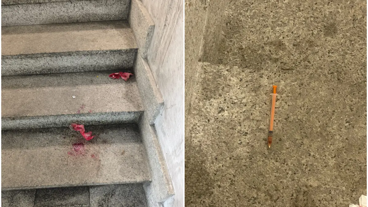 血液が詰まった注射器とティッシュ